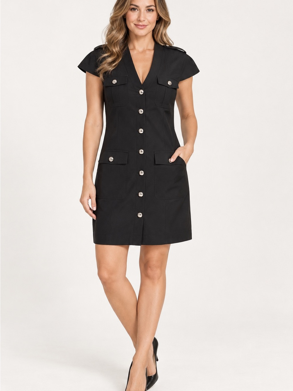 Express Black Button-Front Utility Dress